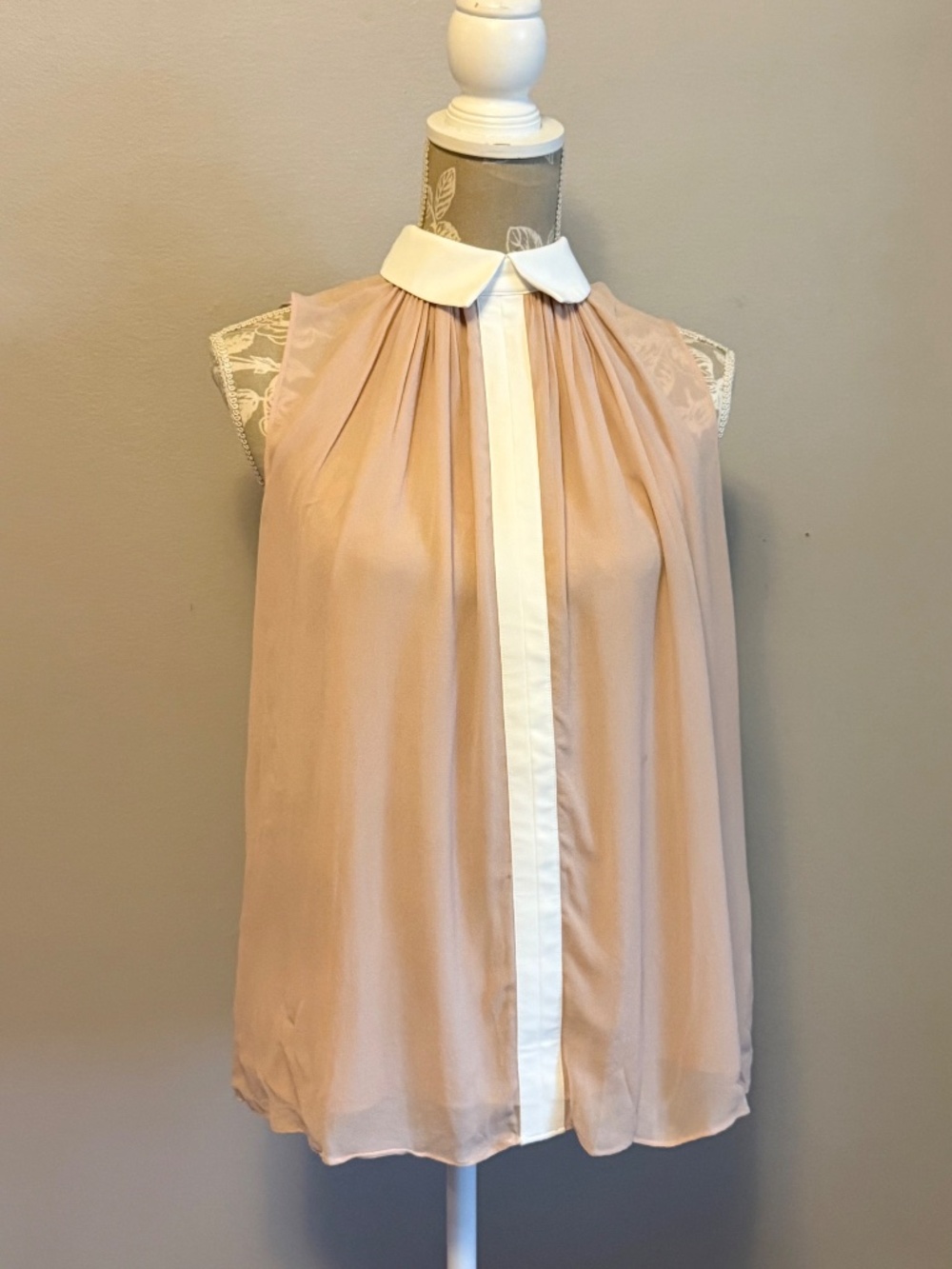 Reiss Alva Sleeveless Blouse Size 0 Nude Ivory Gathered Collar NWOT''''